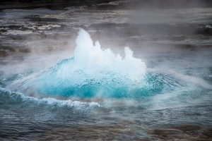The moment of eruption from the Stokkur geysir in Geysir
